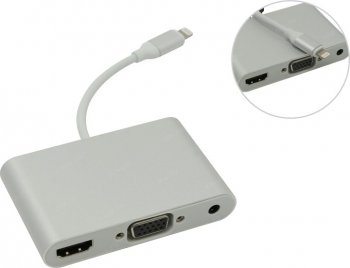 Переходник Lightning --> HDMI(F)+VGA(15F)+AUX (питание USB micro-B)