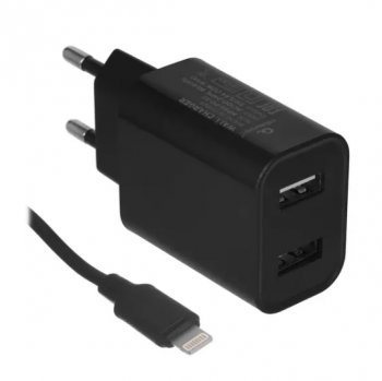 Зарядка USB-устройств Cablexpert <MP3A-PC-36> USB (Вх.AC100-240V,Вых. DC5V, 12W, 2xUSB, кабель Lightning)